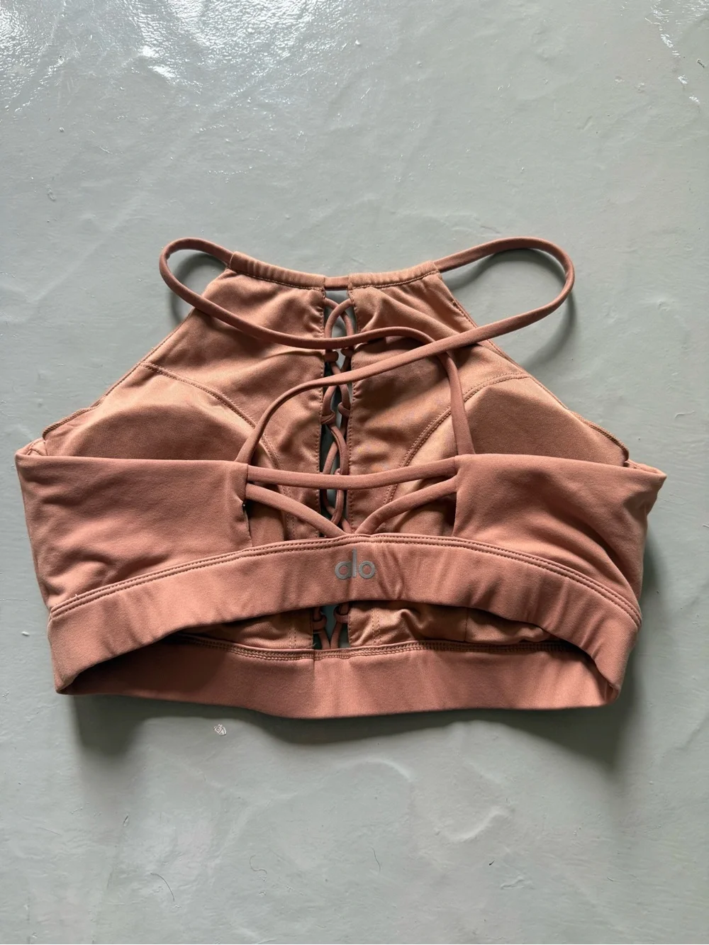 ALO Yoga Starlet Lace Up Sports Bra in Apricot